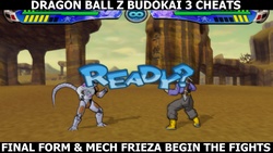 Freezer débutant un combat sous sa forme de Mecha Freezer dans le jeu Dragon Ball Z Budokai 3 (codes).