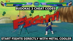 Le personnage Cooler débute un combat dans sa forme de Metal Cooler (Codes pour Dragon Ball Z Budokai 3).