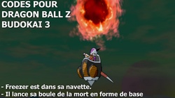Freezer lance sa technique ultime "La boule de la Mort" à partir de sa navette à propulsion (Jeu: Dragon Ball Z Budokai 3, codes de triche).