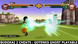 Le fantôme de Gotenks combat Gokule (la fusion de Goku et Hercule Satan) dans Dragon Ball Z Budokai 2.