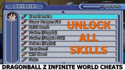 All Skills cheat code for Dragon Ball Z Infinite World.