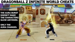 This cheat code for Dragon Ball Z Infinite World removes the red glow on the characters when they use the Aura Burst.