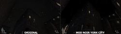 Le mod Noir York City pour Max Payne 1 rend le ciel plus sombre et le sommet des hauts bâtiments disparaît dans la nuit.