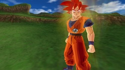 Goku Super Saiyan God Mod with the Gi in wears in the DBZ Movie "Battle of the Gods" (Game : Dragonball Z Budokai Tenkaichi 3.