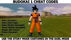 The story mode costumes for Goku, Nappa, Ginyu and Freeza are now usable in the Duel mode of Dragon Ball Z Budokai 1.