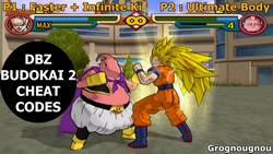 Several Cheats codes enabled at once in the game Dragonball Z Budokai 2 : Infinite ki, stuns immunity and also a Move Faster code.