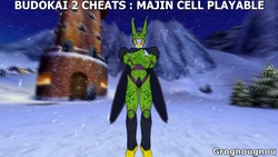 Majin Cell playable in the EU and US versions of Budokai 2 (Cheat codes).