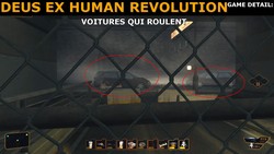 Des voitures en mouvement dans le jeu Deus Ex Human Révolution.