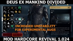 Les augmentations expérimentales causent plus d'instabilité au système d'Adam Jensen (Mod Hardcore Revival 1.024).