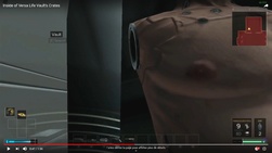 Le corps d'Adam Jensen (ou de son clone) dans l'une des caisses trouvées dans le coffre fort de Versalife (Jeu vidéo : Deus Ex Mankind Divided)