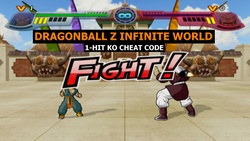 One-hit KO cheat code for the player 1 or the player 2 in Dragonball Z Infinite World (PS2).