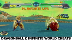 No damage cheat code for the player 1 or 2 in the game Dragonball Z Infinite World for PS2.